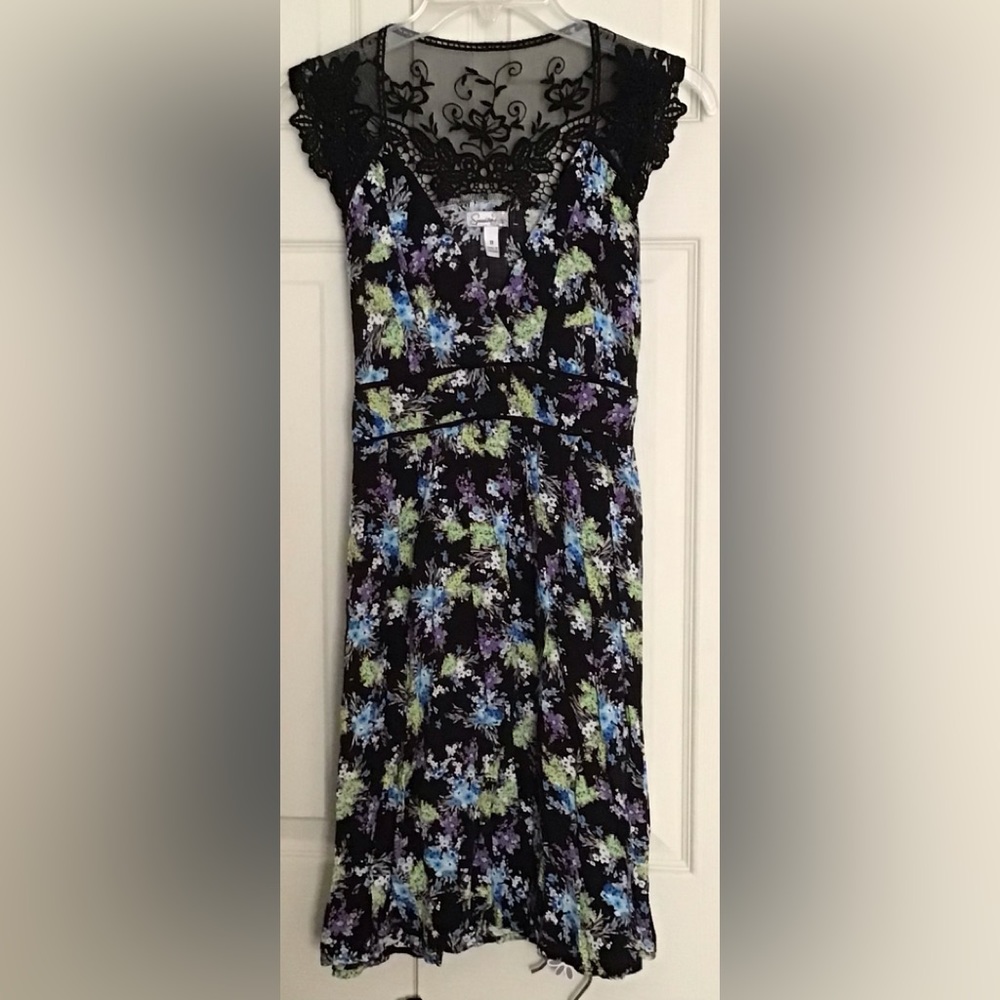 Black Floral and Lace Midi Dress